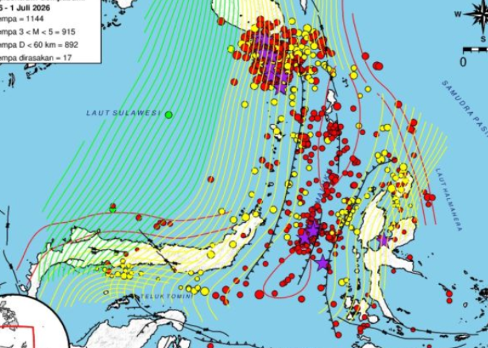 1.144 Gempa Guncang Sulut Selama Juni 2026, Laut Maluku hingga Teluk Tomini Jadi Titik Aktivitas Tertinggi